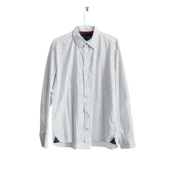 Tommy Hilfiger Mens Dress Shirt Long Sleeve Button Down Polka White Black XL - Picture 1 of 8